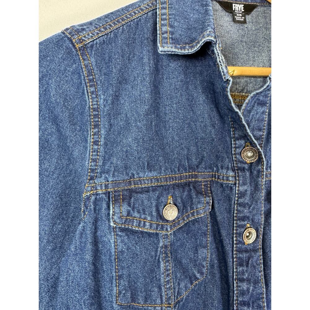 Frye Denim Shirt Dress Women XS Western Coastal Cowgirl Utility Mini Pockets - Picture 9 of 14